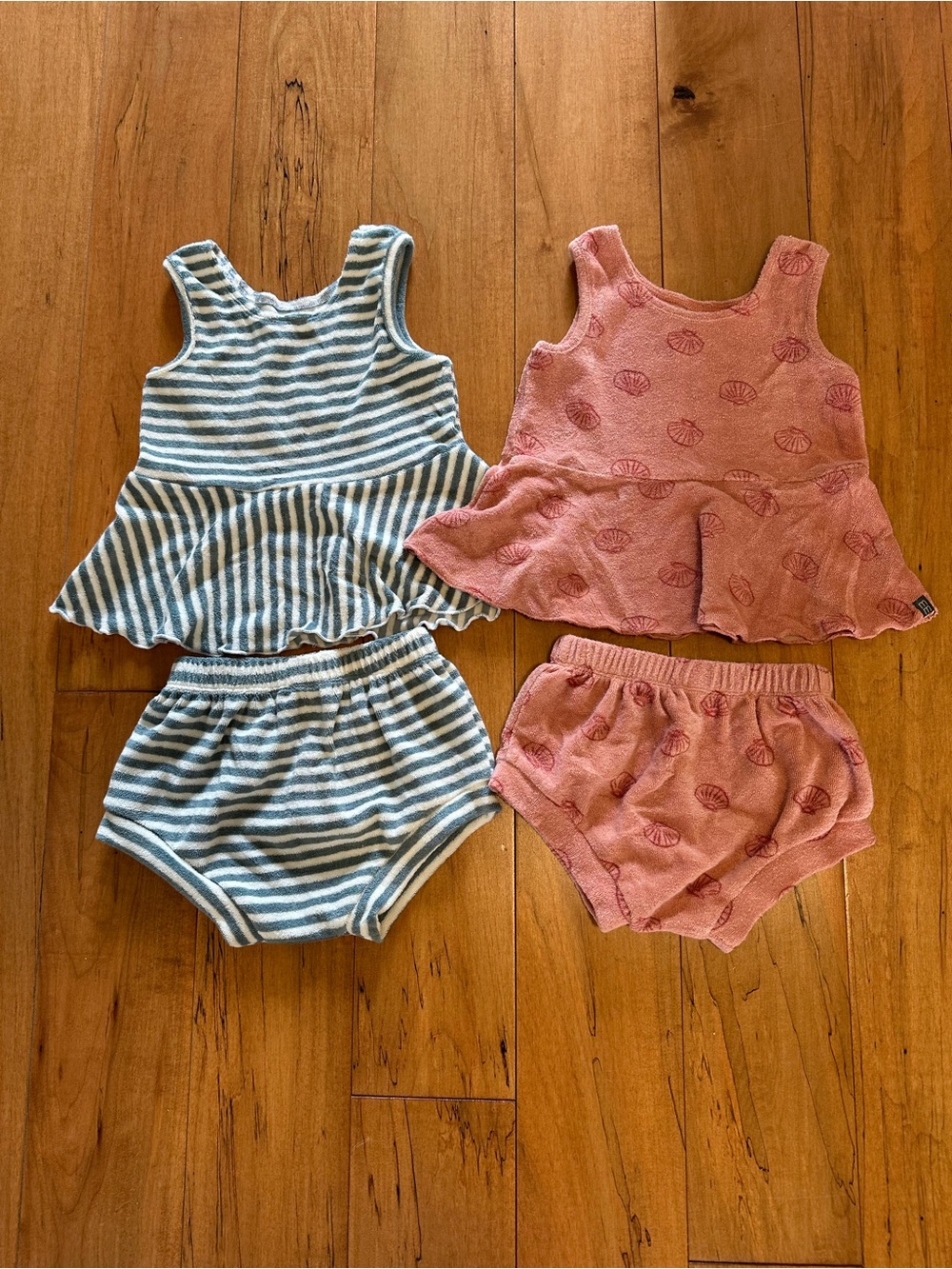 Toddler Two-Piece Sets — Blue Stripe & Dusty Rose Shell Print